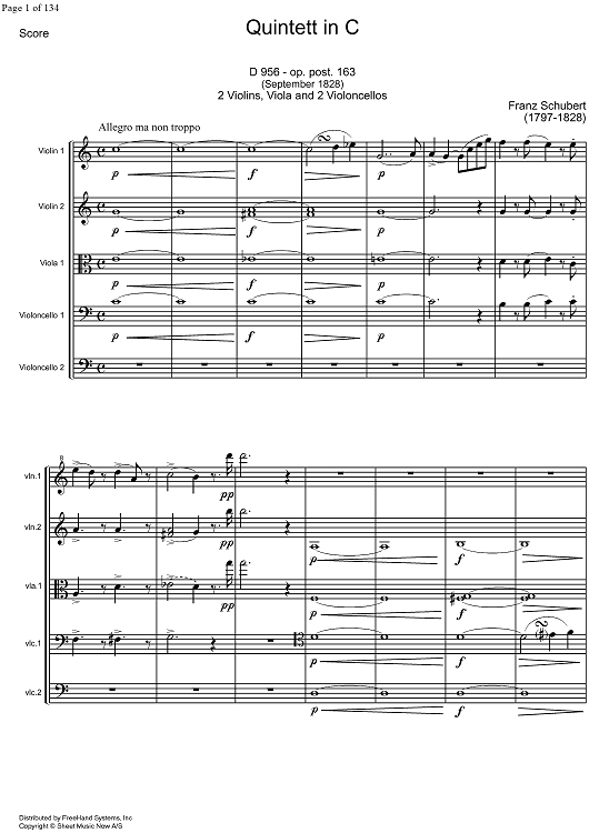 String Quintet C Major D956 - Score