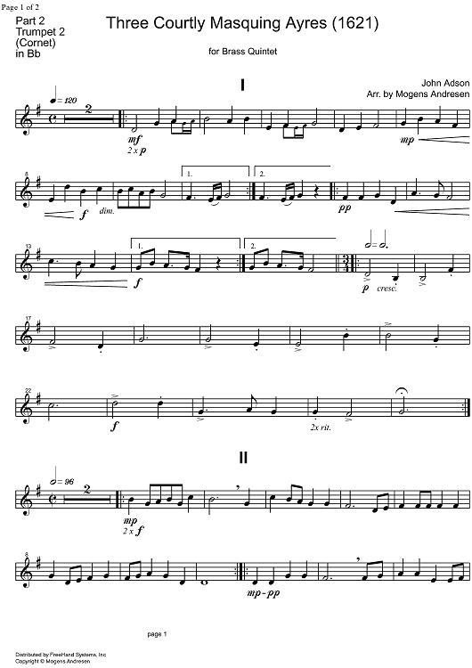3 Courtly Masquing Ayres - B-flat Trumpet 2