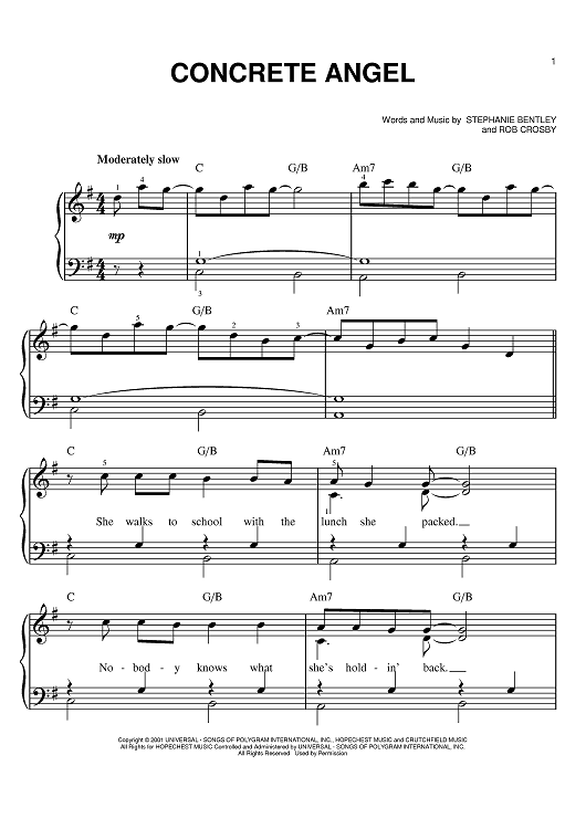 Concrete Angel" Sheet Music by Martina McBride for Easy Piano Sheet