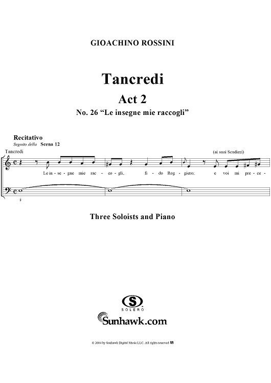 Le insegne mie raccogli: No. 26 from "Tancredi", Act 2, Scene 12 - Score