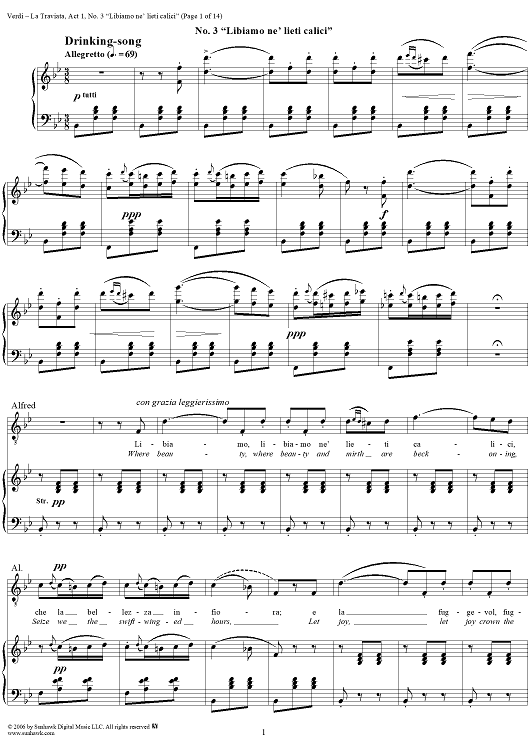 La Traviata, Act 1, No. 3, Drinking-Song. "Libiamo ne' lieti calici"