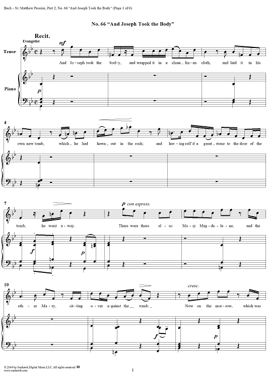 St. Matthew Passion: Part II, Nos. 66a, 66b, 66c, "And Joseph Took the Body"