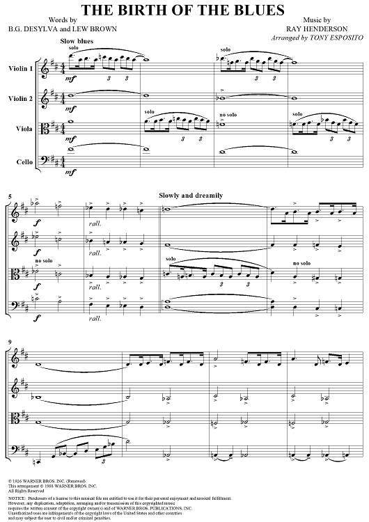 The Birth of the Blues - Score