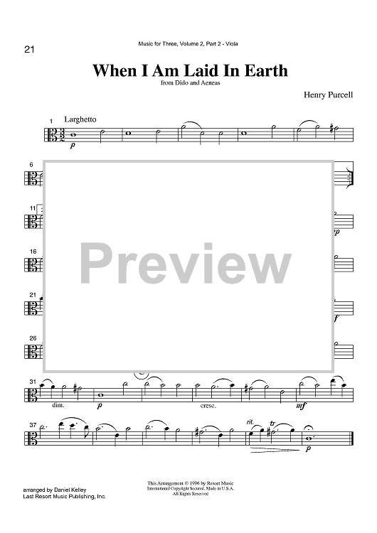 When I Am Laid In Earth - from Dido and Aeneas - Part 2 Viola