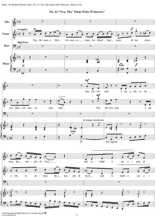 St. Matthew Passion: Part II, No. 33, "Yea, Tho' Many False Witnesses"
