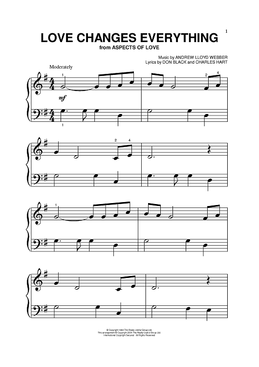 Love Changes Everything" Sheet Music for Piano Sheet Music Now