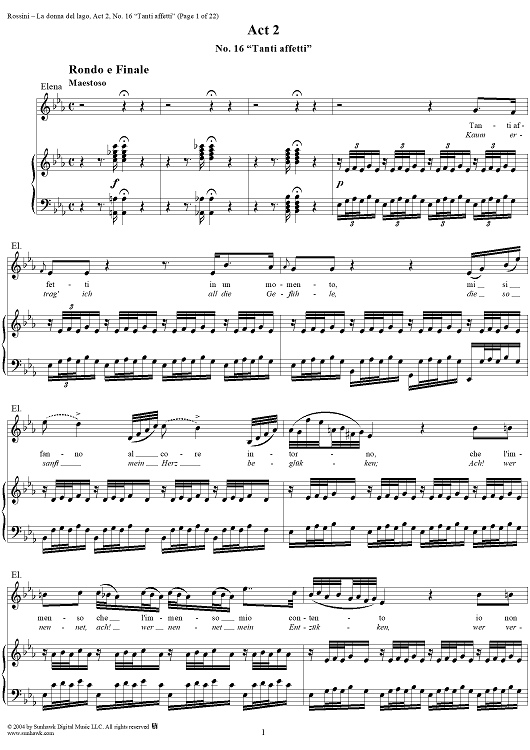 Tanti affetti: No. 16 from "La donna del lago", Act 2 - Score