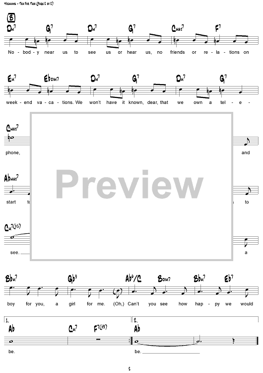 Tea For Two" Sheet Music by Doris Day; Gordon MacRae; Marion Harris for
