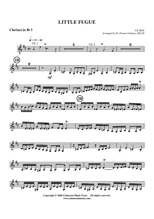 Little Fugue - Clarinet 3 in B-flat