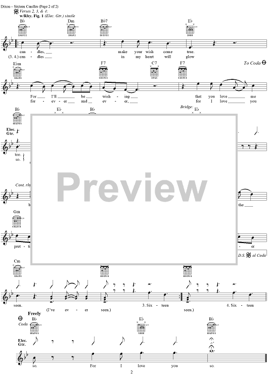 Sixteen Candles" Sheet Music by The Crests for Easy Guitar Tab/Vocal