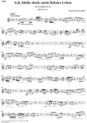 "Ach, bleibe doch, mein liebstes Leben", Aria, No. 4 from Cantata No. 11: "Lobet Gott in seinen Reichen" - Violin