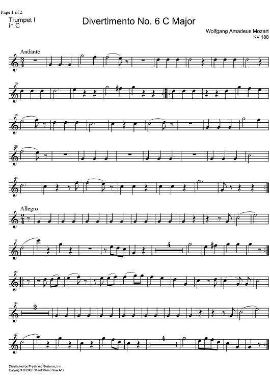 Divertimento No. 6 C Major KV188 - Trumpet in C 1