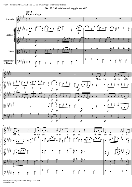 "Al mio ben mi veggio avanti", No. 22 from "Ascanio in Alba", Act 2, K111 - Full Score