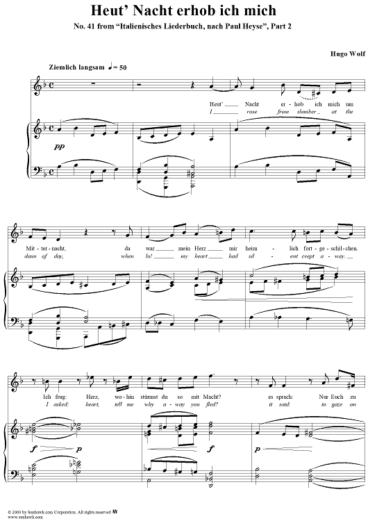 Heut' Nacht erhob ich mich um Mitternacht, No. 41 from "Italienisches Liederbuch, nach Paul Heyse", Part 2