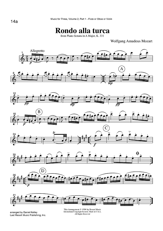 Rondo alla turca - from Piano Sonata in A Major, K. 331 - Part 1 Flute, Oboe or Violin