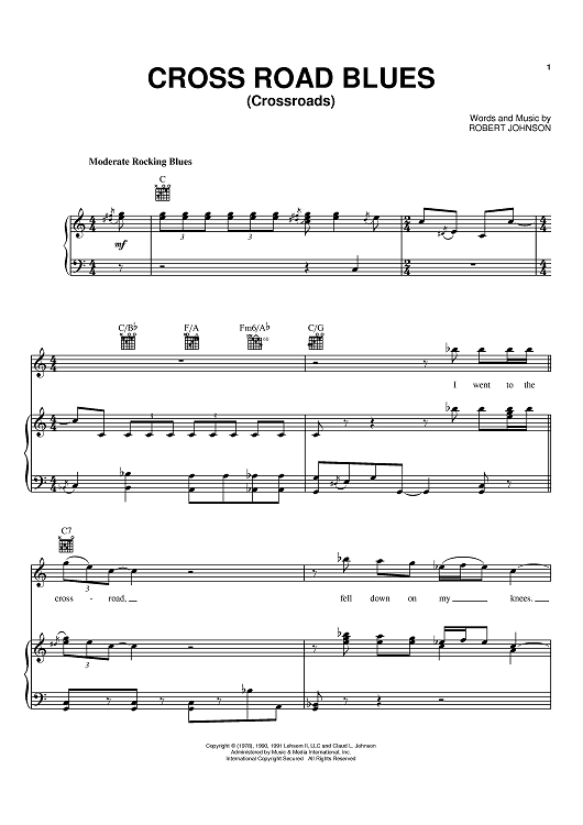 Cross Road Blues (Crossroads) sheet music (intermediate) for guitar solo  (lead sheet)