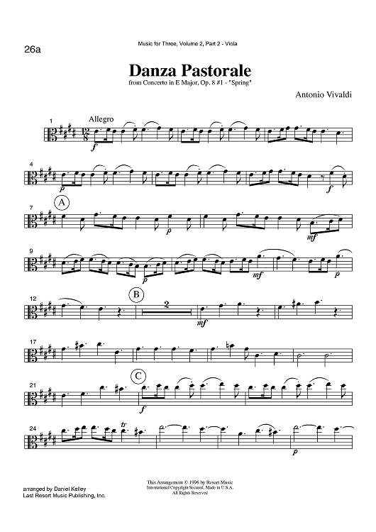 Danza Pastorale - from Concerto in E Major, Op. 8 #1 - "Spring" - Part 2 Viola