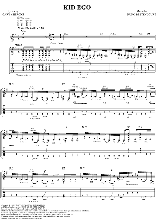 Kid Ego" Sheet Music by Extreme for Guitar Tab/Vocal - Sheet