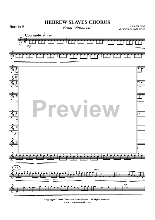 Hebrew Slaves Chorus - from "Nabucco" - Horn in F