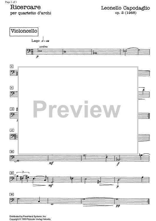 Ricercare Op. 2 - Cello