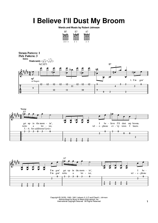 I Believe I'll Dust My Broom" Sheet Music by Robert Johnson for Easy