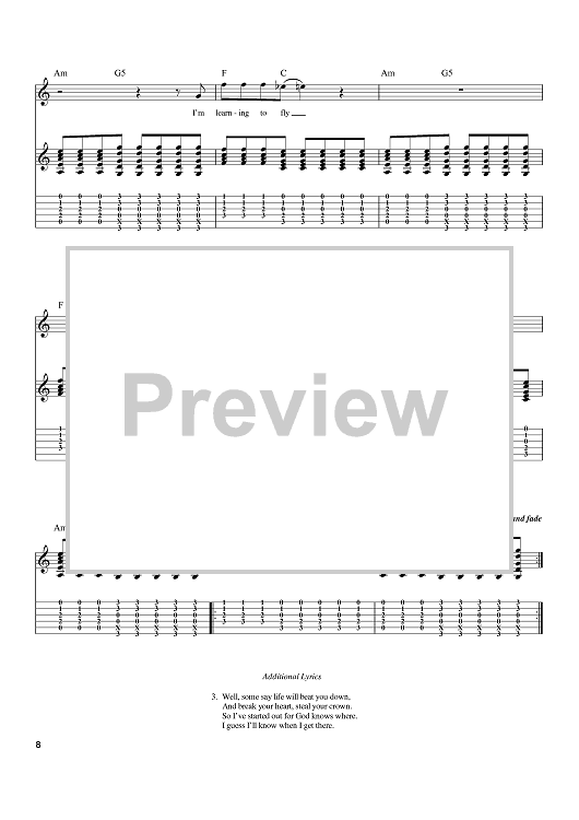 Learning To Fly" Sheet Music by Tom Petty for Guitar Tab