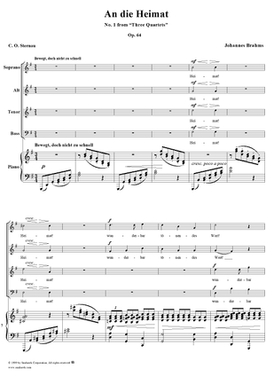 An die Heimat - No. 1 from "Three Quartets, Op.64"