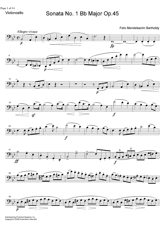 Sonata No. 1 Bb Major Op.45 - Cello