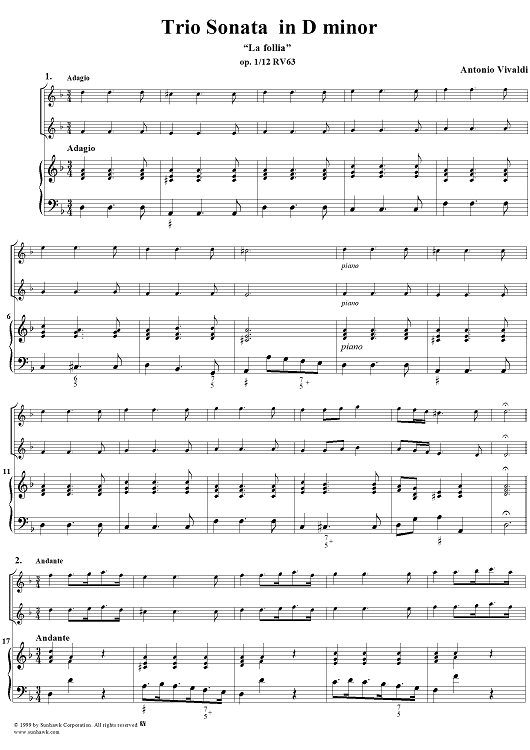 Trio Sonata in D minor, Op. 1/12 RV63 ("La follia")