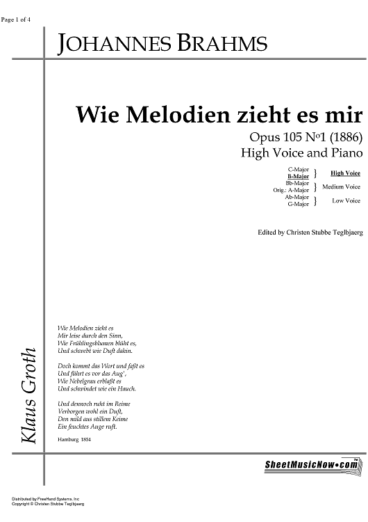 Wie Melodien zieht es mir Op.105 No. 1