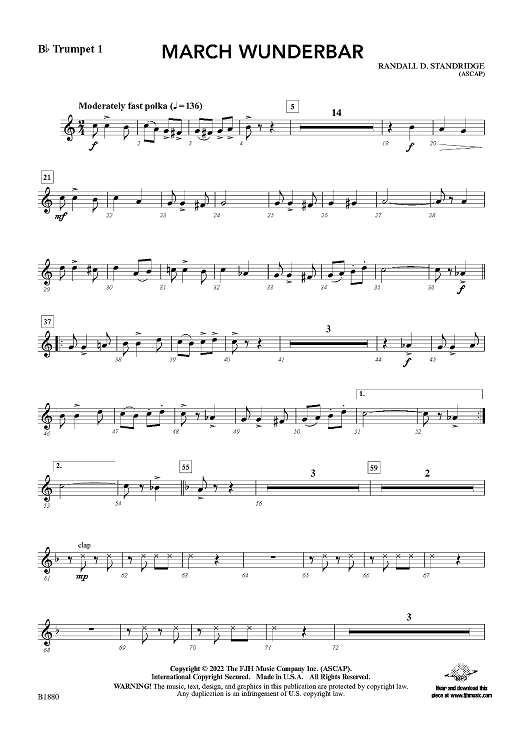 March Wunderbar - Bb Trumpet 1