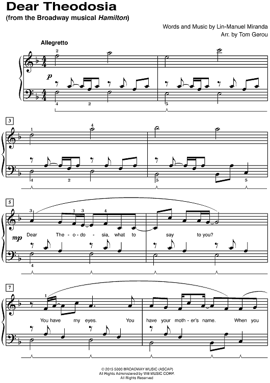 Dear Theodosia (from the Broadway musical "Hamilton")