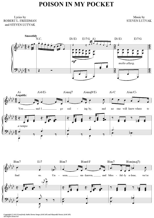 Poison in My Pocket Sheet Music for Piano Vocal Chords