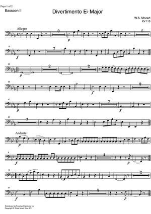 Divertimento No. 1 Eb Major KV113 - Bassoon 2