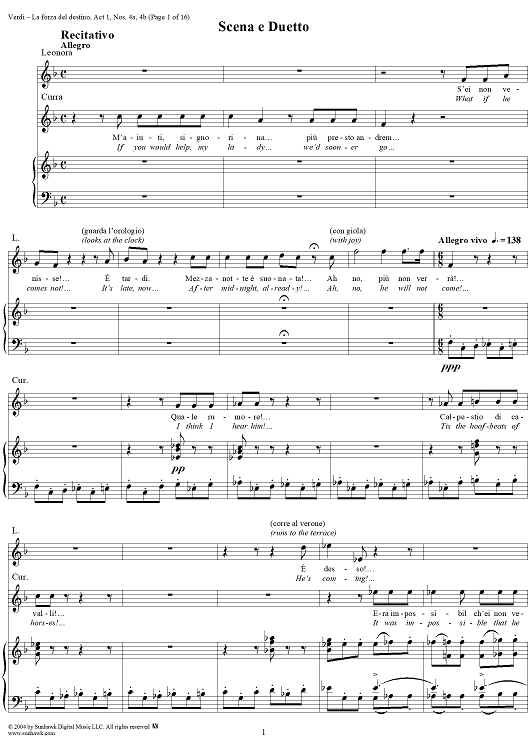 La forza del destino, Act 1, No. 4, Scena and Duet. "Ah! per sempre" and "Seguirti fino agl'ultimi" - Score