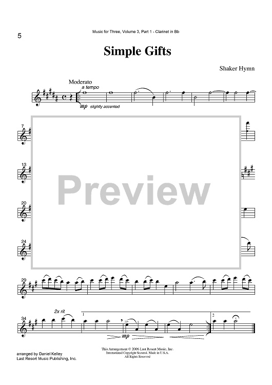 Simple Gifts - Part 1 Clarinet in Bb