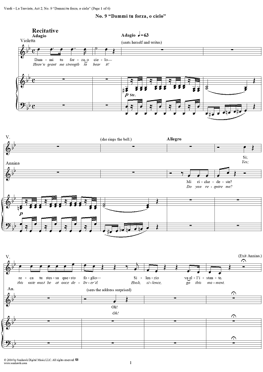 La Traviata, Act 2, No. 9, Recitative. "Dammi tu forza, o cielo"
