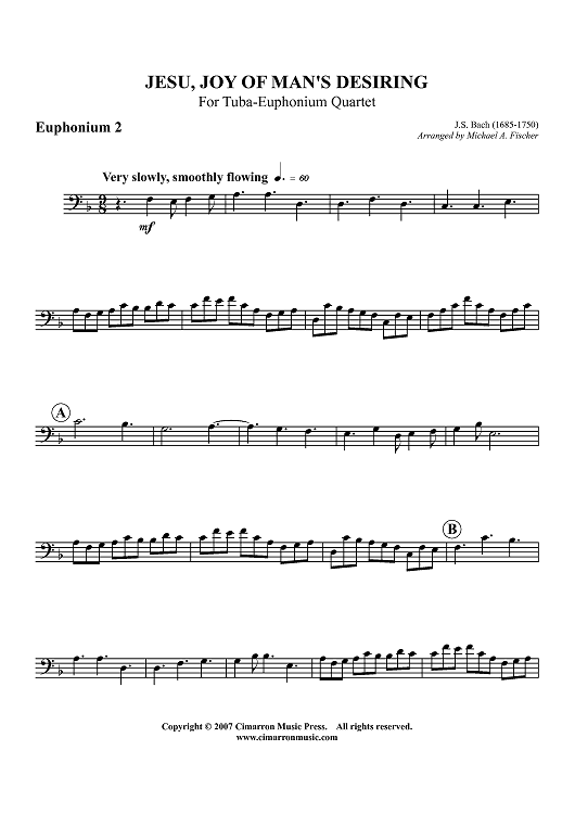 Jesu, Joy of Man's Desiring - For Tuba-Euphonium Quartet - Euphonium 2 BC/TC