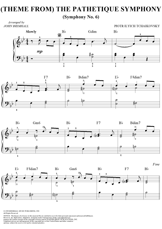 Symphony No. 6 ''Pathétique'' in B minor (b-moll). Movement I (Theme)
