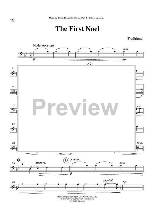 The First Noel - Part 3 Cello or Bassoon