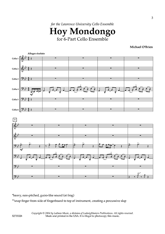 Hoy Mondongo for 6-part Cello Ensemble - Score