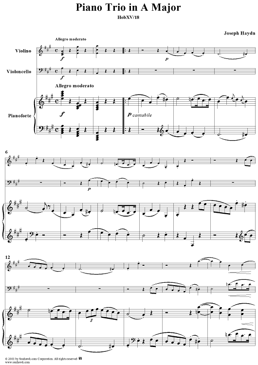 Piano Trio in A Major, HobXV/18 - Piano Score
