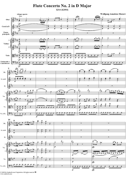 Flute Concerto No. 2 in D Major  K314 (K285d) - Full Score