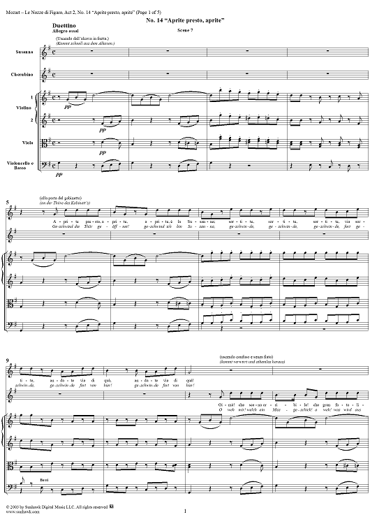 "Aprite presto, aprite", No. 14 from "Le Nozze di Figaro", Act 2, K492 - Full Score