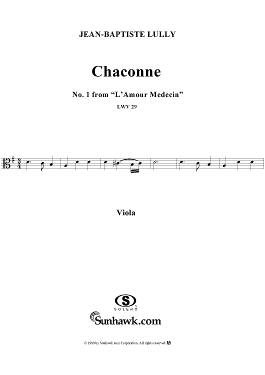 Ouverture, Chaconne    - No. 1 from "L'Amour Médecin" - (LWV 29) - Viola 1