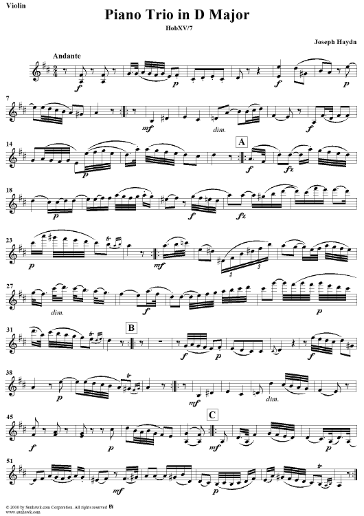 Piano Trio in D major    - HobXV/7 - Violin