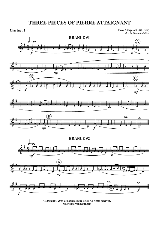 Three Pieces by Pierre Attaignant - Clarinet 2