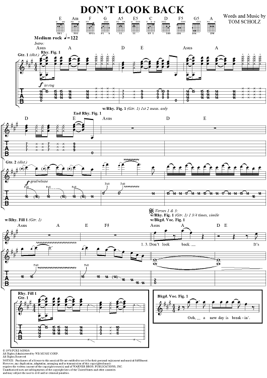 楽譜 ギタースコアBOSTON ボストン Don't Look Back タブ譜 楽譜 ギタースコアBOSTON ボストン Don't Look Back タブ譜