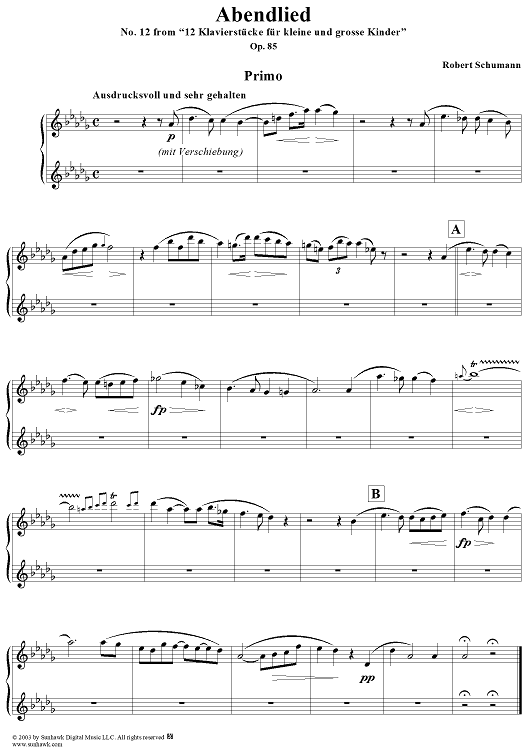 Abendlied, No. 12 from "12 Klavierstücke für kleine und grosse Kinder" (Op. 85)