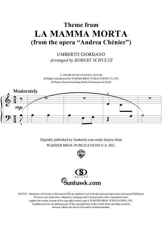 La Mamma Morta (from the opera Andrea Chenier) (Theme)